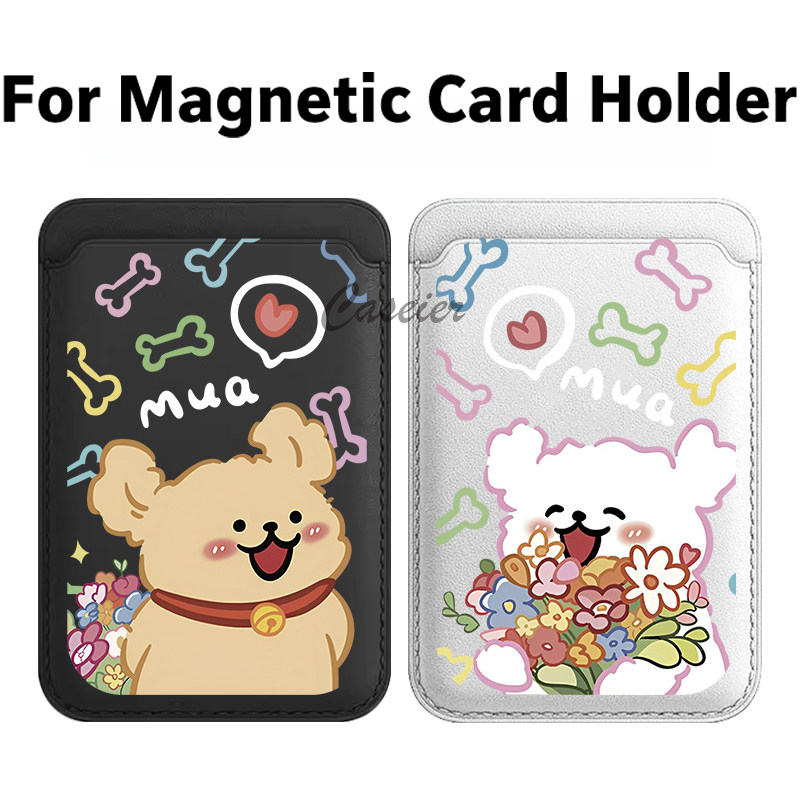 Phone Accessories For Android - Colorful Flower Puppy Magnetic Leather Wallet